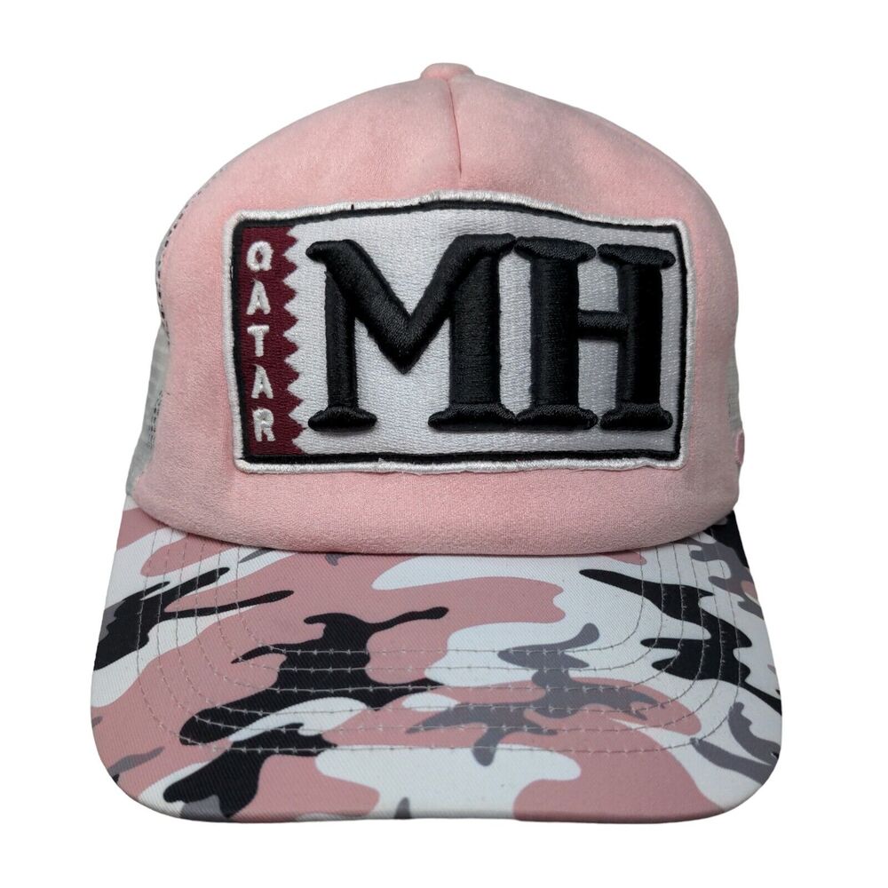 Qatar Mh Queue Snapback Mesh Back Trucker Hat Pink One Size Camouflage